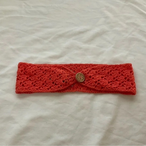 Lucky Brand Orange Crochet Button Headband - Picture 4 of 9